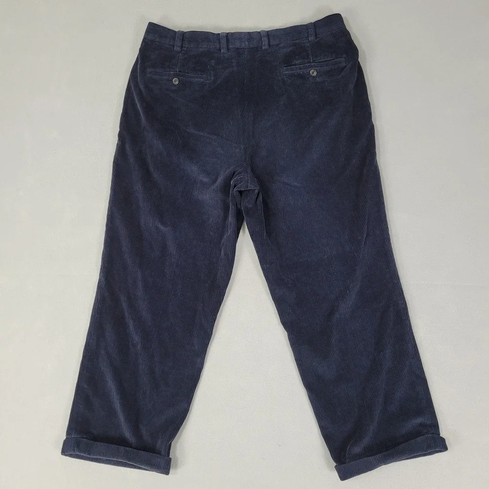Brooks Brothers Corduroy Pants Mens 38x27* Navy Blue Elliot Pleated 100% Cotton‎